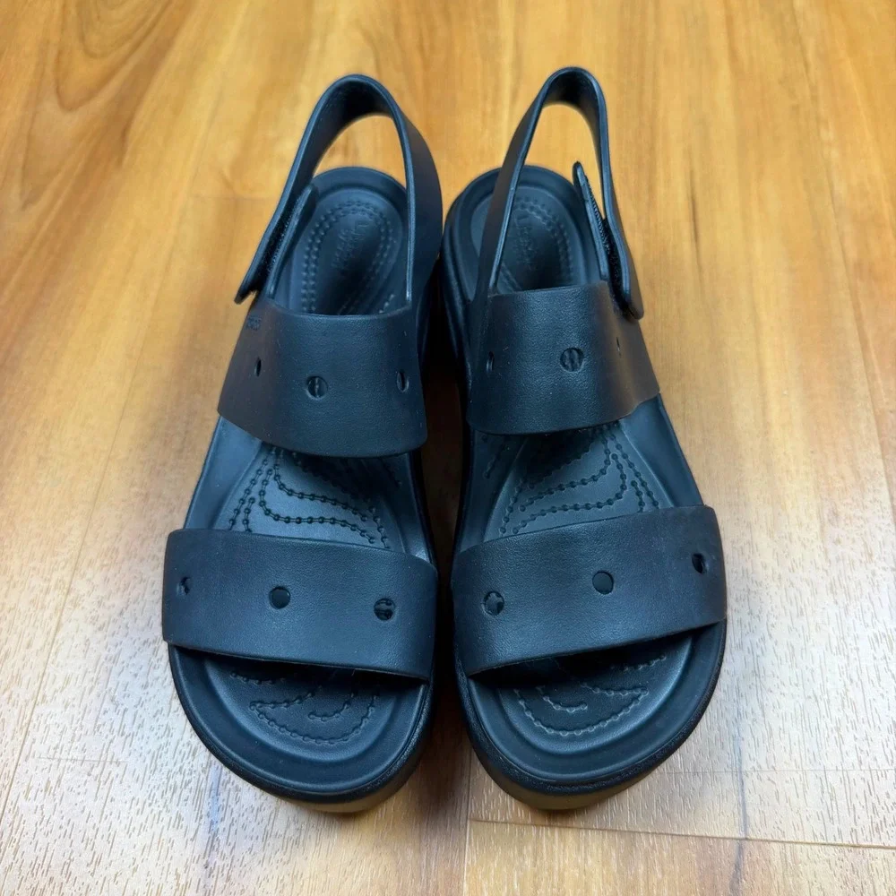 Crocs Brooklyn Low Wedge Sandals Black Platform LiteRide 206453 Womens 6